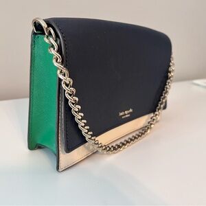 Kate Spade Navy and Emerald Shoulder Bag with Silver Chain